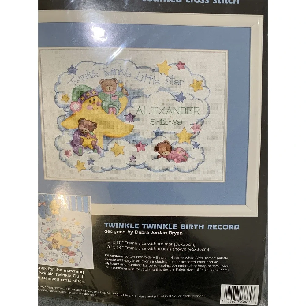 Dimensions 3865 Twinkle Twinkle Birth Record Counted Cross Stitch Debra Bryan
